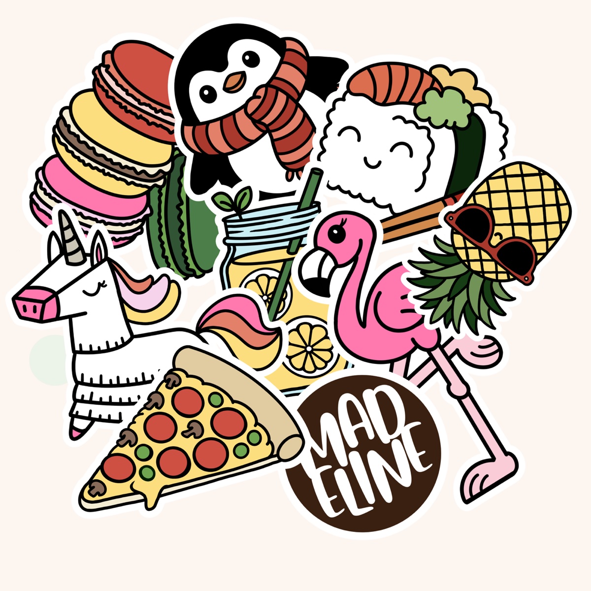 Nálepky Coloring by Madeline – sada 9 designů inspirovaných omalovánkami